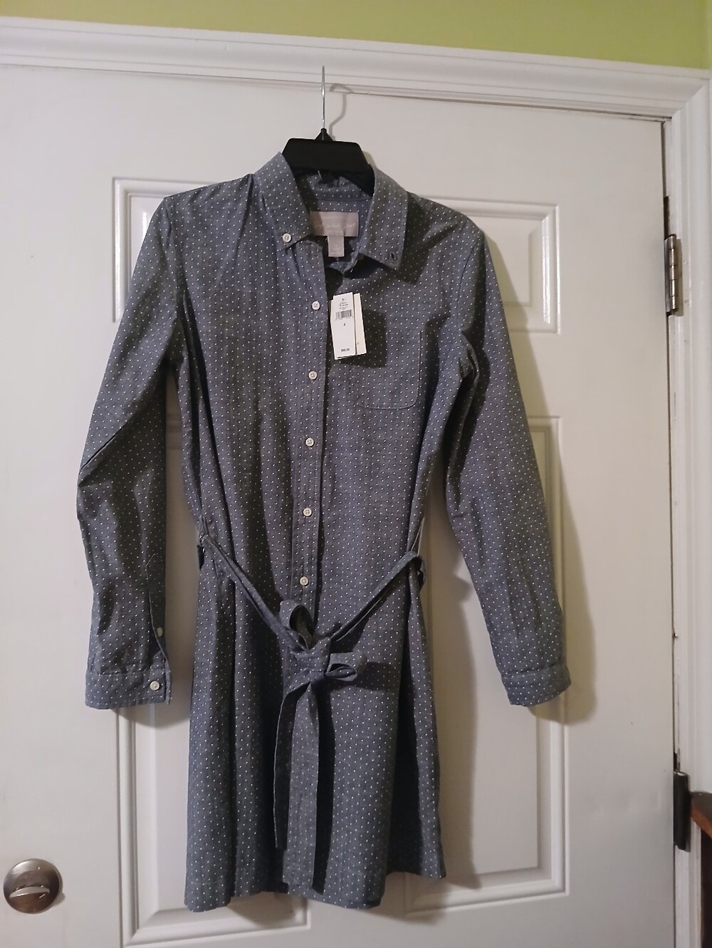 ✅️Banana Republic Gray Polka Dot Long-Sleeve Shirt Dress Size 4